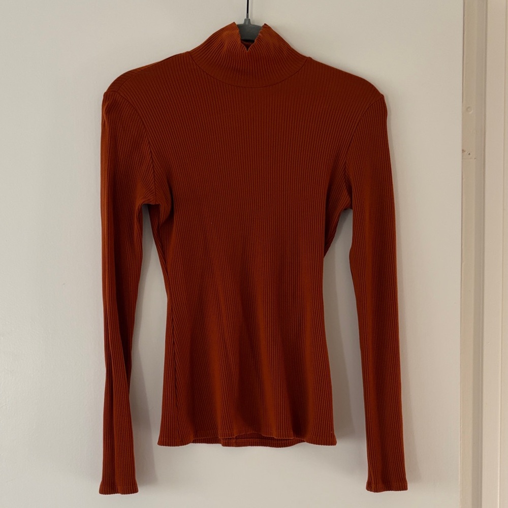 Reformation Burnt Orange Ribbed Long Sleeve Turtleneck Top